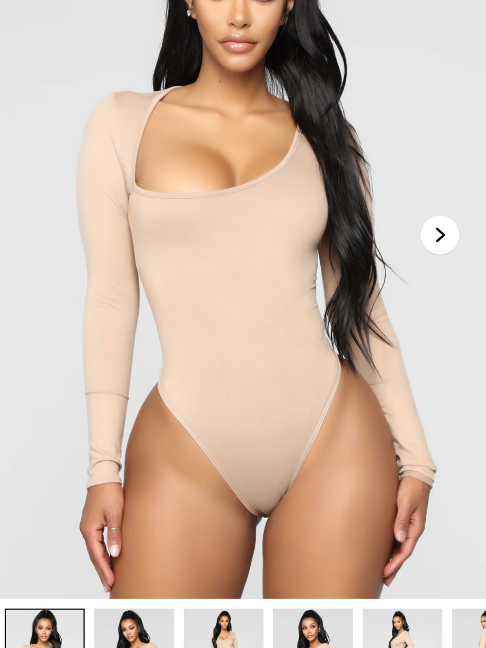 Fashion Nova Long Sleeve Scoop-Neck Bodysuit in Nude Blush